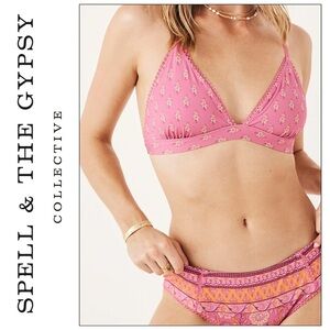 NWT Spell & The Gypsy Utopia Flamingo Tri Bralettes Size Large